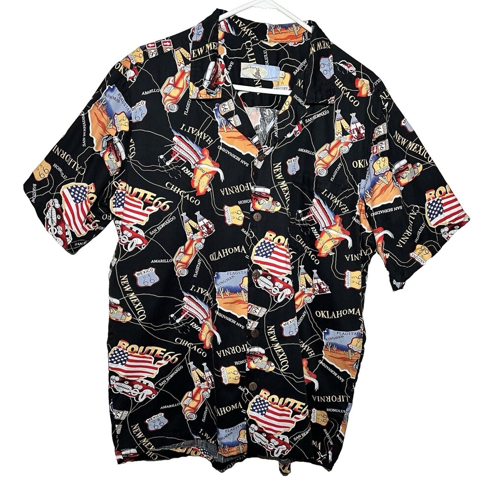 High Surf Route 66 Graphic Print Cotton Black Multicolor Button-Up Shirt Men L